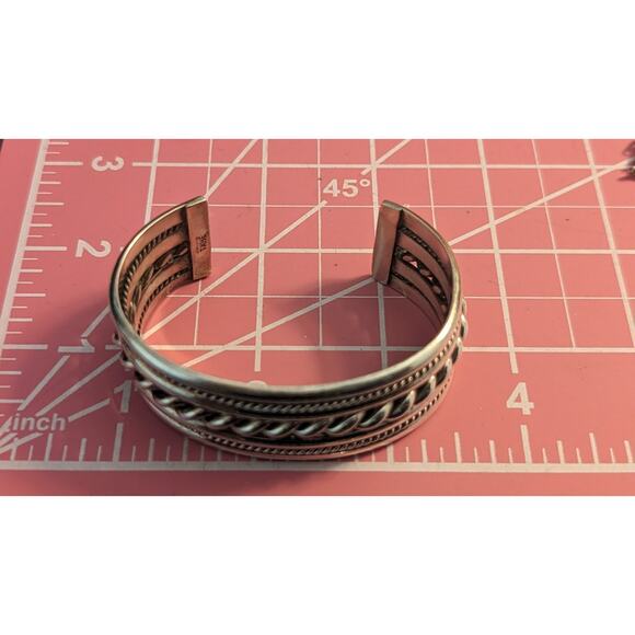 Tahe Navajo Native American Signed Braided 60g Sterling Cuff Bracelet - Picture 7 of 9